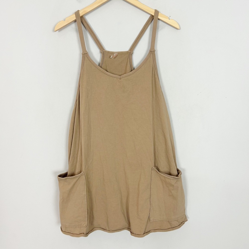 Free People Movement Hot Shot Dress Tan Mini Racerback Pockets Size Medium